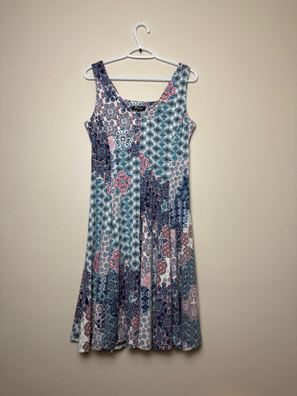 Papa Vancouver Sleeveless Blue Pink Patterned Midi Dress Size S - Picture 2 of 7